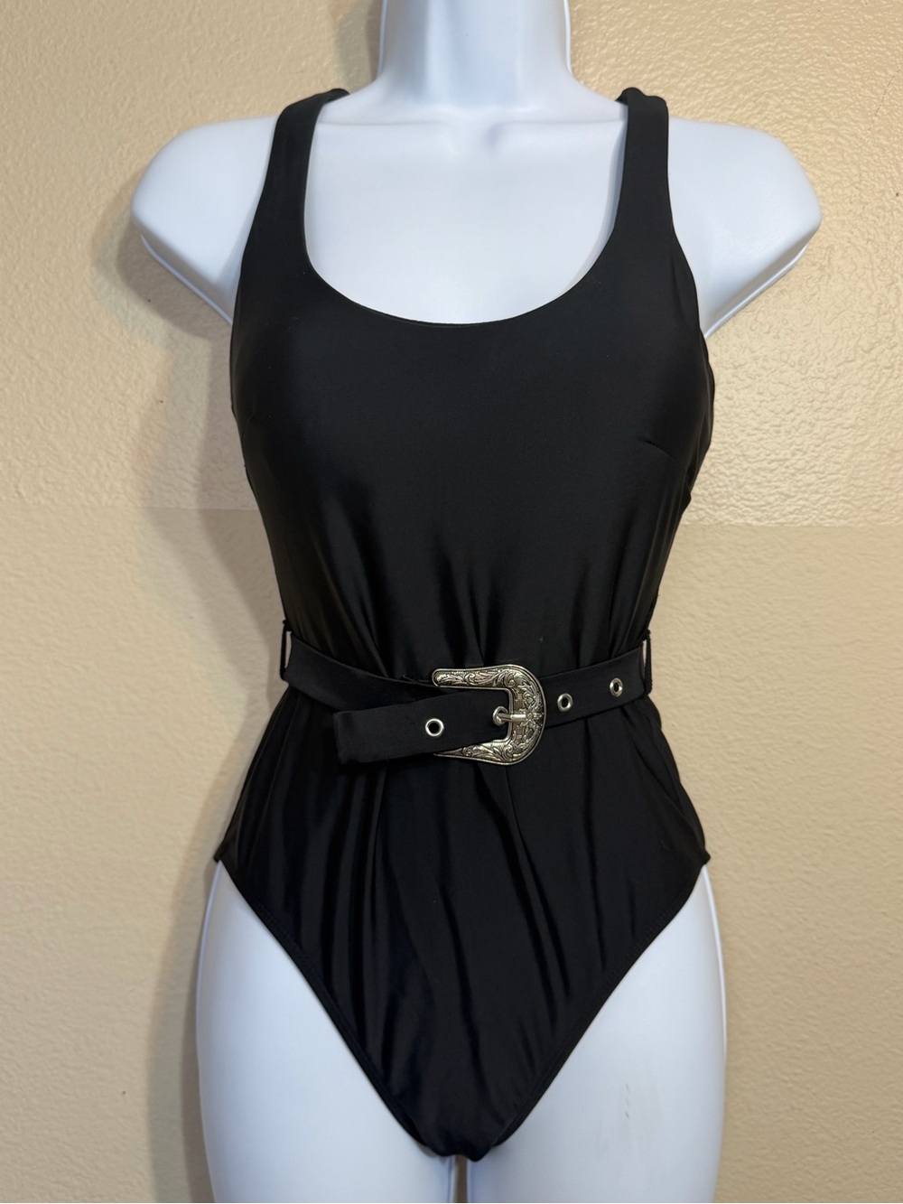 No Boundaries Black One-Piece Swimsuit with western belt